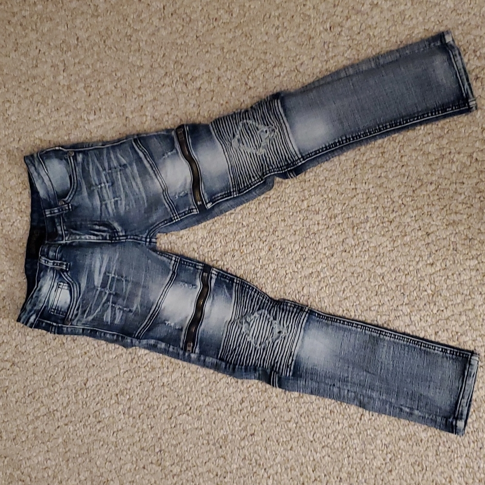Encrypted distressed skinny jeans, boys size: 10, denim